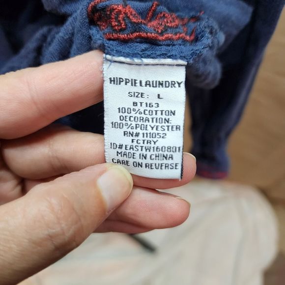 Hippie Laundry Blue Pullover Peasant Top with Red Embroidery Size Large - Picture 7 of 9